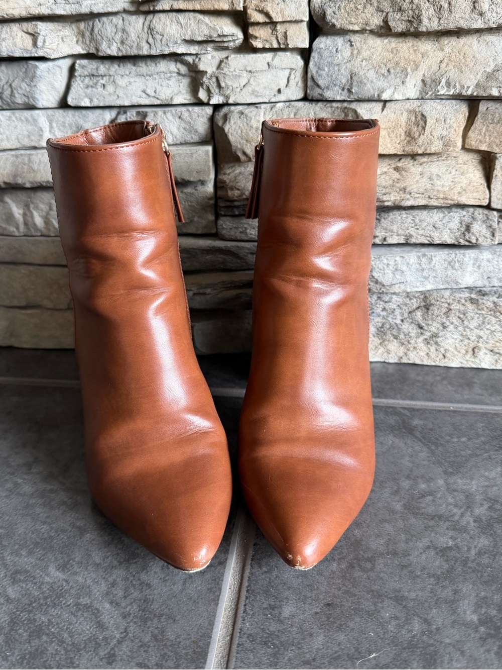 Madden Girl Cognac Pointed-Toe Ankle Booties with Side Zip